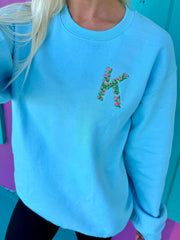 Floral Embroidered Initial Sweatshirt (S-XL)