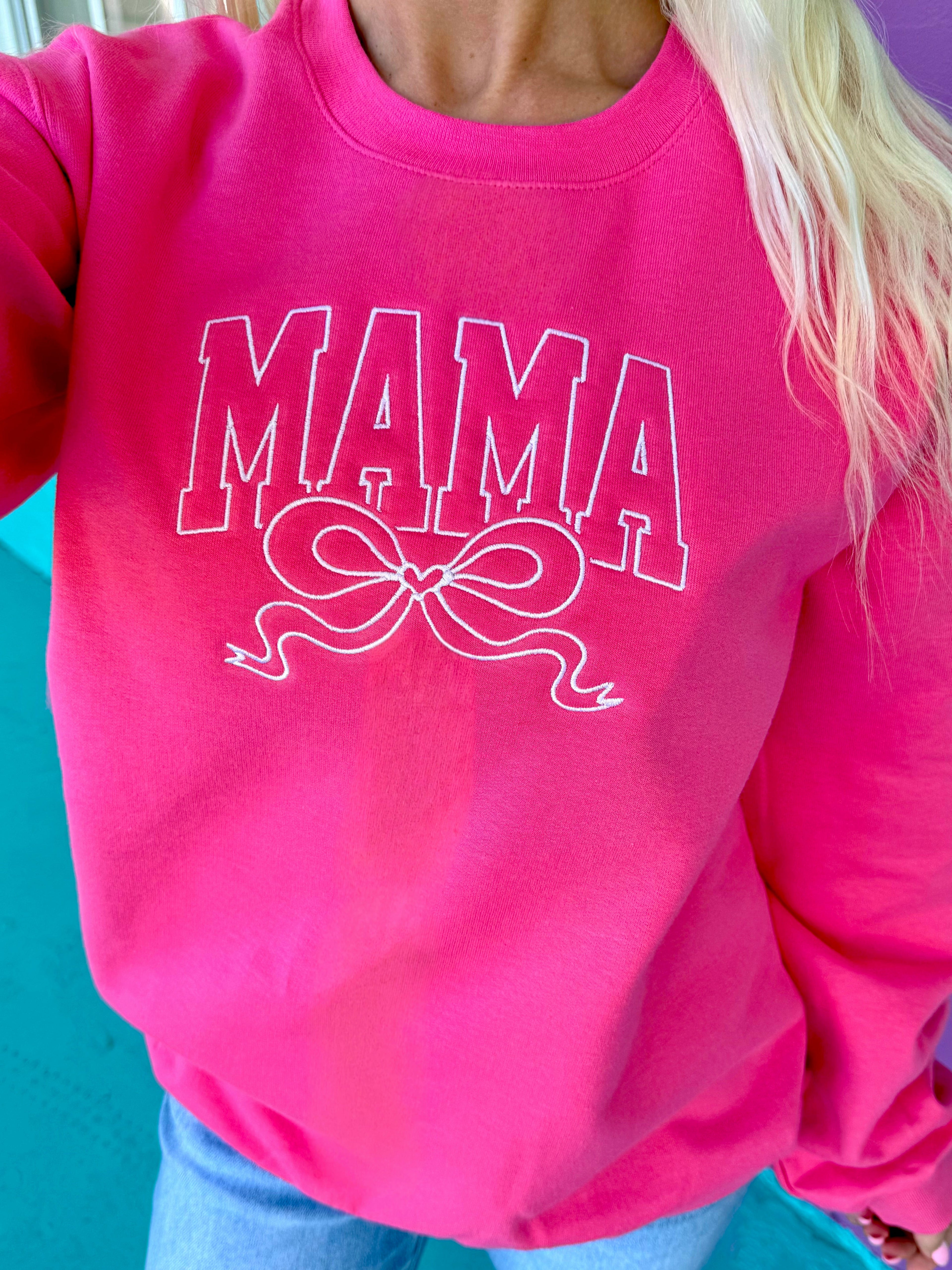 Mama Bow Pink Embroidered Sweatshirt