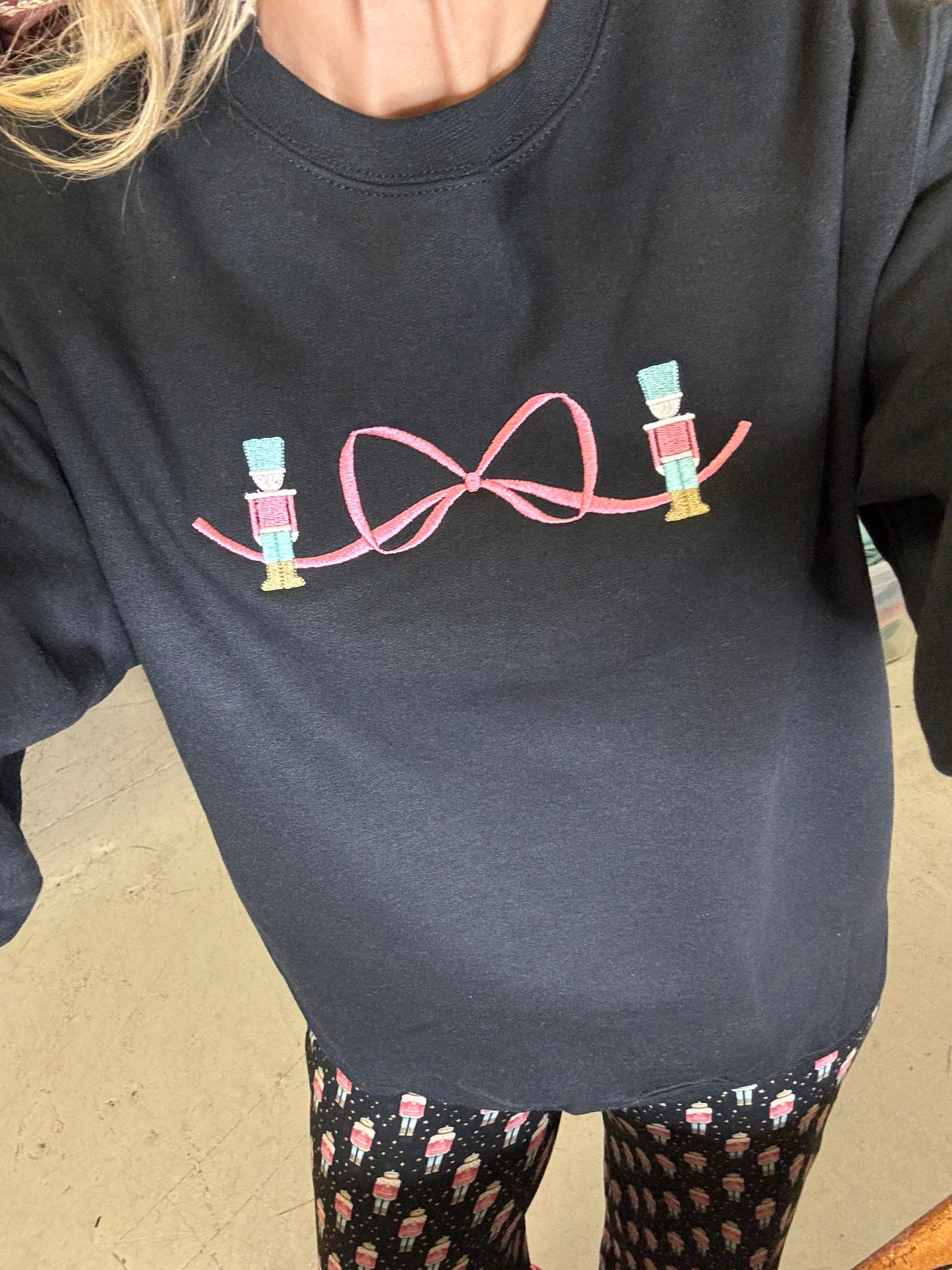 Nutcracker Embroidered Bow Sweatshirt
