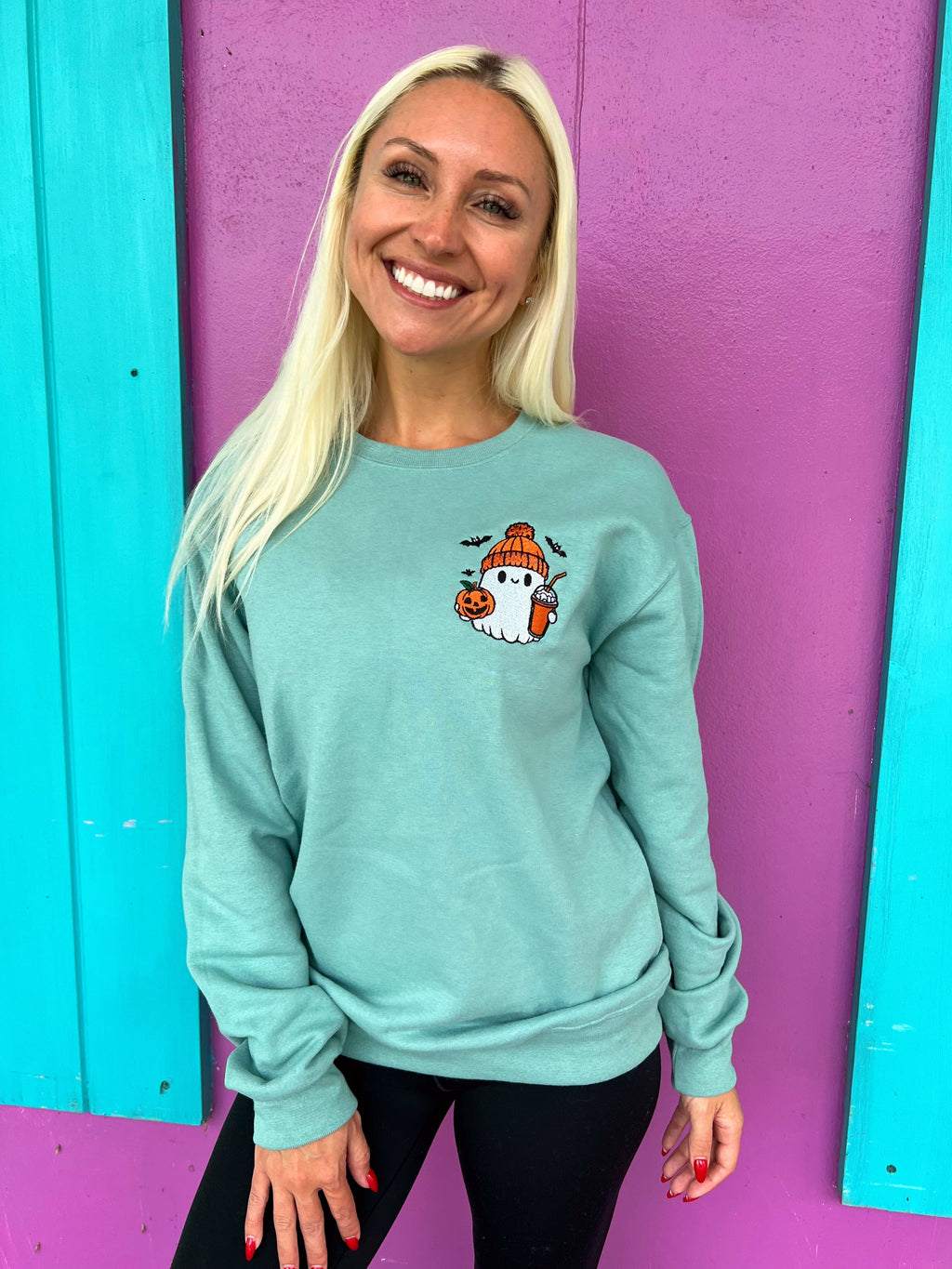 Pumpkin Spicy Ghost Embroidered Sweatshirt